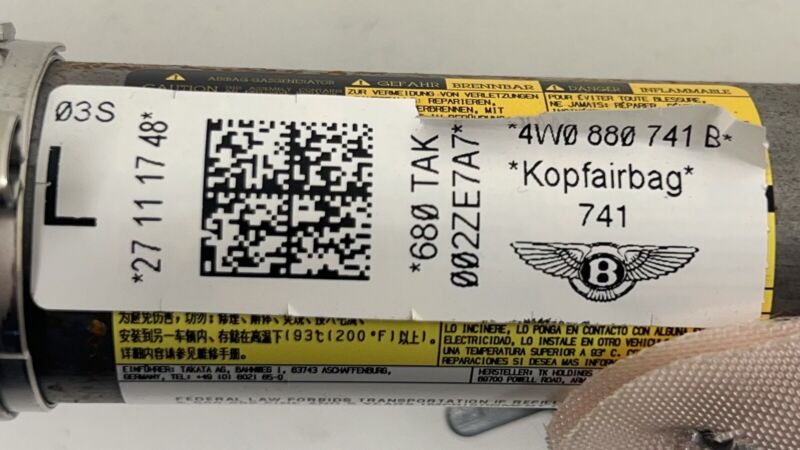 4W0.880.741 / 4W0 880 741 / 4W0880741 13-18 BENTLEY FLYING SPUR DRIVER LEFT CURTAIN ROOF AIRBAG AIR BAG SRS OEM
