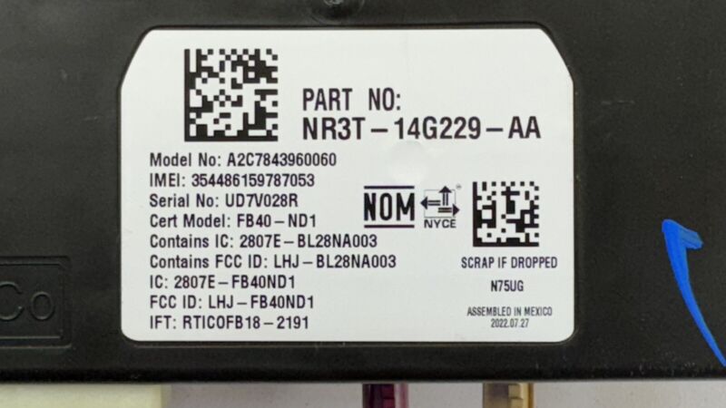 NR3T-14G229-AA / NR3T 14G229 AA / NR3T14G229AA 18-23 FORD MUSTANG GT TELEMATICS COMMUNICATION CONTROL MODULE NR3T-14G229
