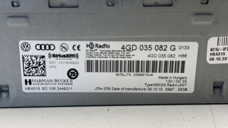 4GD 035 082 G / 4GD035082G 15-18 AUDI A8 S8 RADIO STEREO MULTIMEDIA COMMAND HEAD UNIT MODULE 4GD035082G OEM