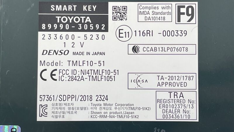 89990-30592 / 89990 30592 / 8999030592 16-20 LEXUS GS F KEYLESS ENTRY KEY SMART ANTI THEFT MODULE 89990-30592 OEM