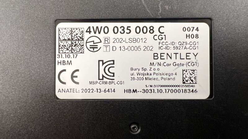 4W0 035 008 C / 4W0035008C 13-18 BENTLEY FLYING SPUR REMOTE CONTROL CARGATE MODULE ECU 4W0 035 008 C OEM