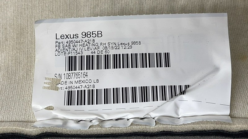 10877-65164 / 10877 65164 / 1087765164 19-22 LEXUS ES300H PASSENGER RIGHT FRONT UPPER SEAT CUSHION COVER BLACK OEM