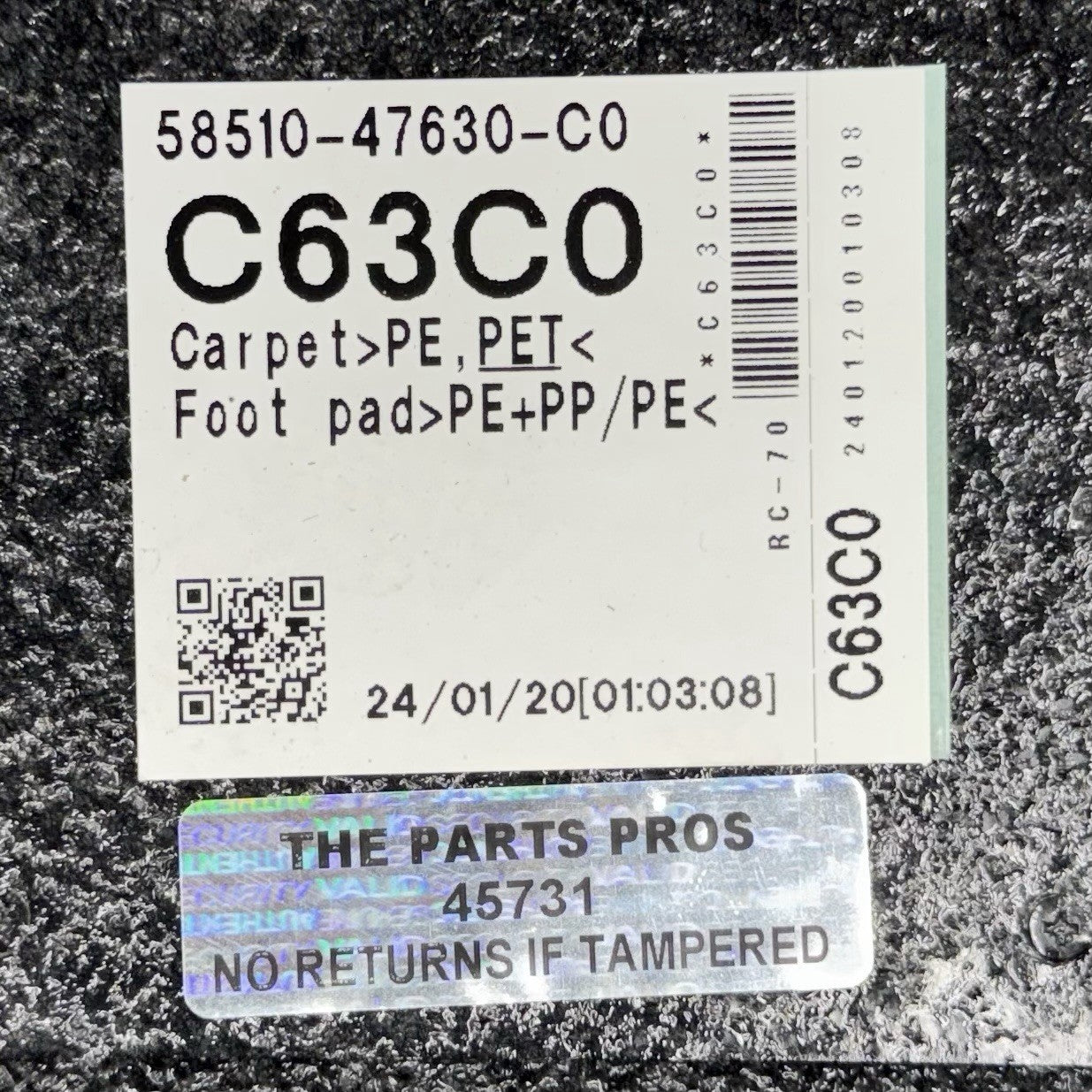 23-25 TOYOTA PRIUS INTERIOR FLOOR BODY CARPET 58510-47630-C0 OEM