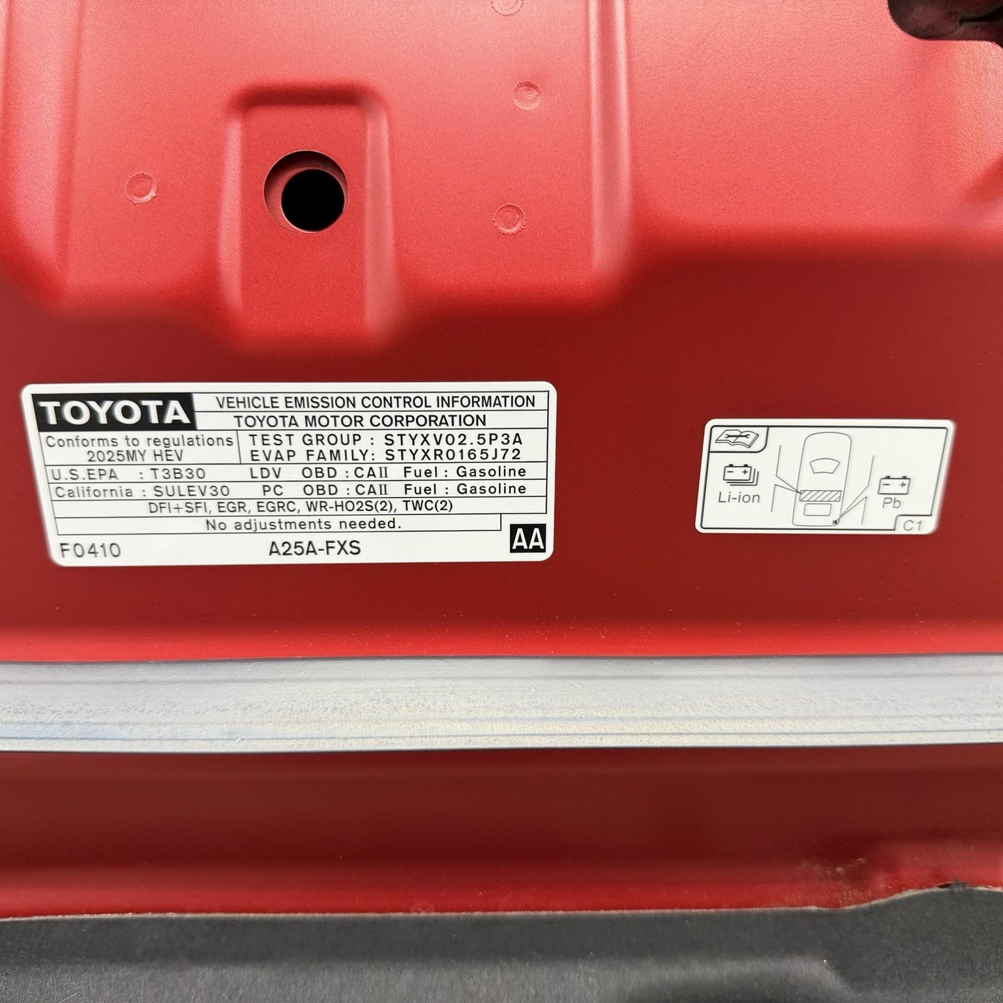25-26 Toyota Camry Front Hood Panel Complete W/ Hinges Supersonic Red OEM
