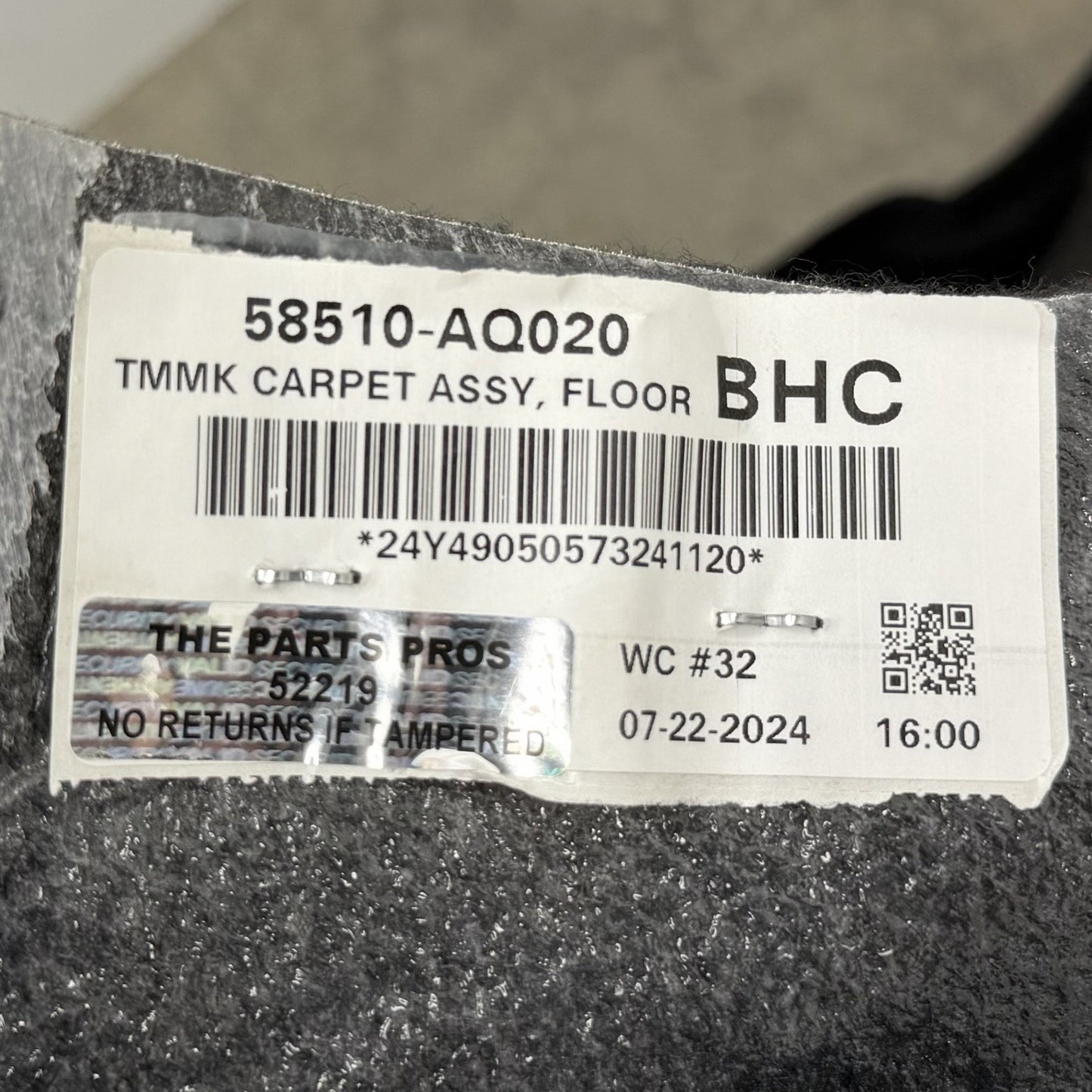 25-26 Toyota Camry Floor Body Interior Carpet Black 58510-AQ020 OEM