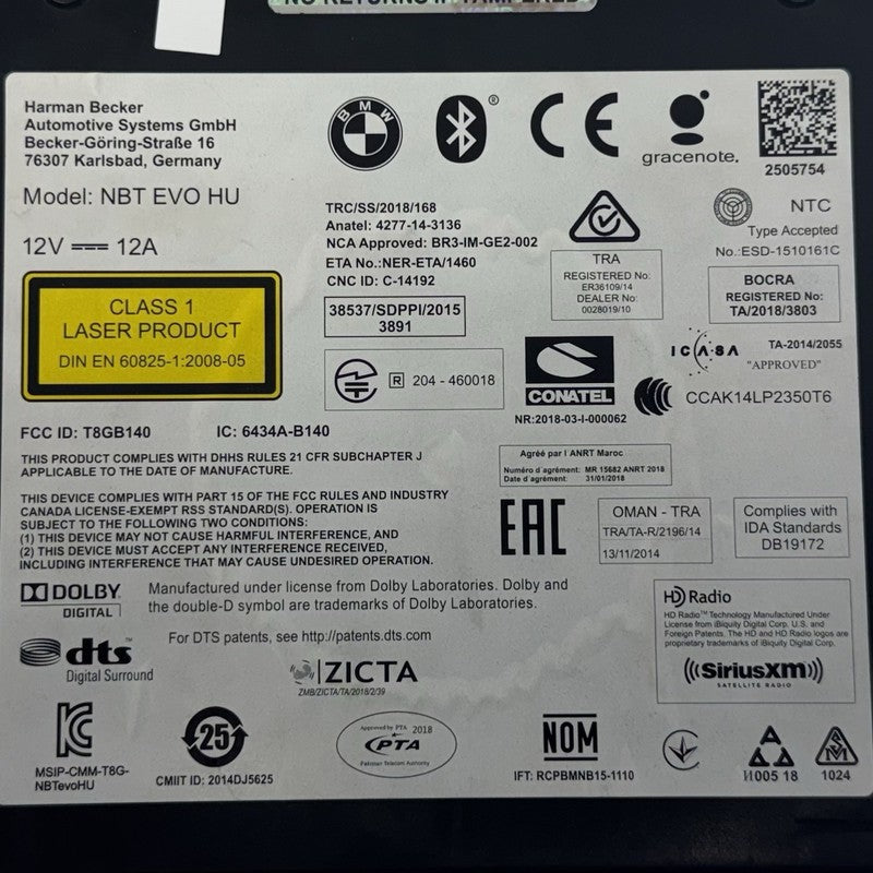 9 877 384 / 9877384 BMW F22 F30 F32 F80 F82 F83 F87 NBT EVO HU Navigation Radio Head Unit HW 4.1 OEM