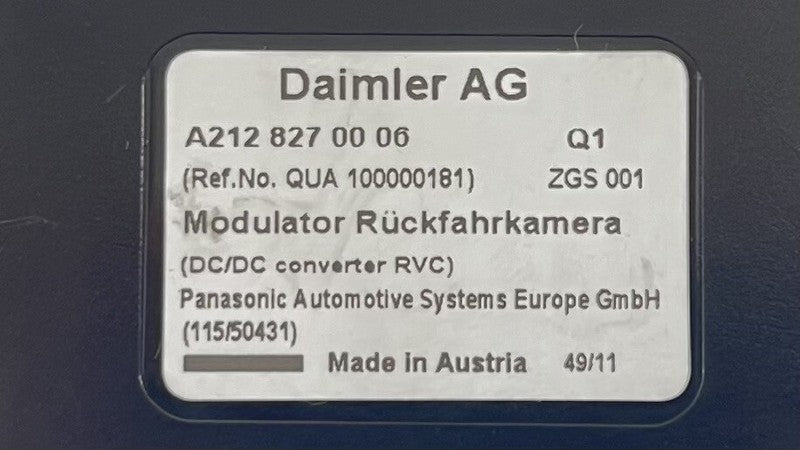 A 212 827 00 06 0006 / A2128270006 / 2128270006 12-18 MERCEDES BENZ CLS550 W218 REAR VIEW BACK UP CAMERA CONTROL MODULE 
