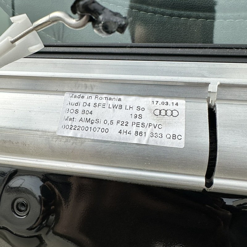 4H4 861 333 QBC / 4H4 861 333 / 4H4861333 11-18 AUDI A8L DRIVER LEFT REAR DOOR COMPLETE W/ GLASS PHANTOM BLACK PEARL OEM