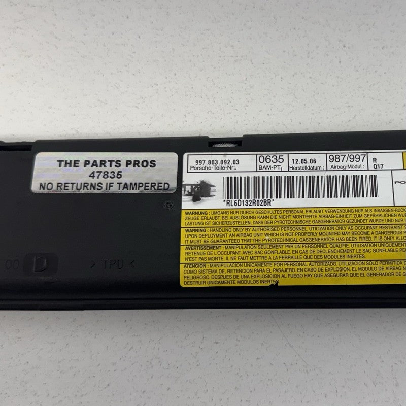 997.803.092.03 / 997 803 092 03 / 99780309203 05-12 Porsche 911 997 Boxster Cayman 987 Right Door Airbag Air Bag SRS OEM