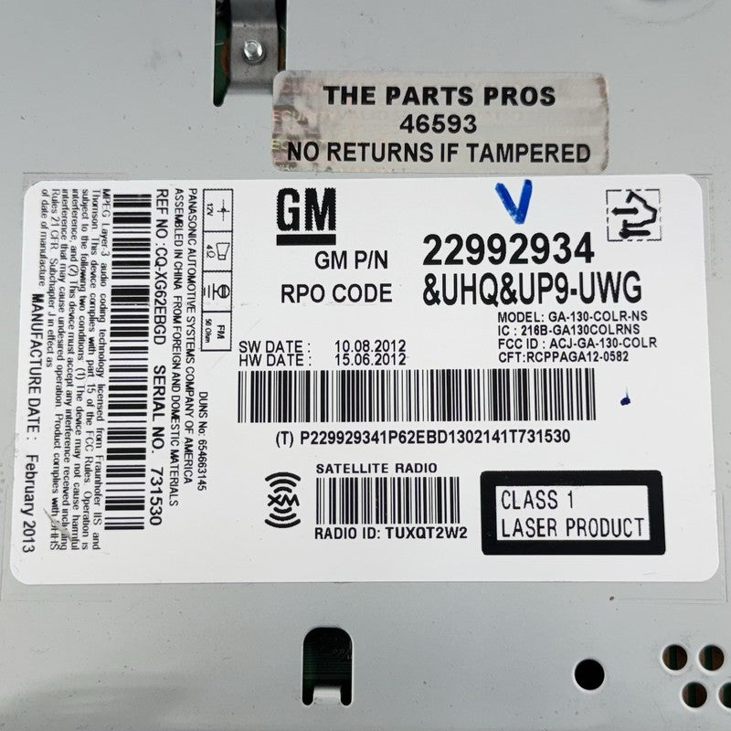 22992934 12-15 Chevrolet Camaro ZL1 Navigation Radio Receiver CD Player Unit 22992934 OEM