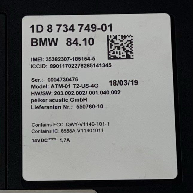 8 734 749 / 8734749 BMW F01 F06 F10 F12 F13 F30 F80 F82 F87 Bluetooth Telematics Control Module OEM