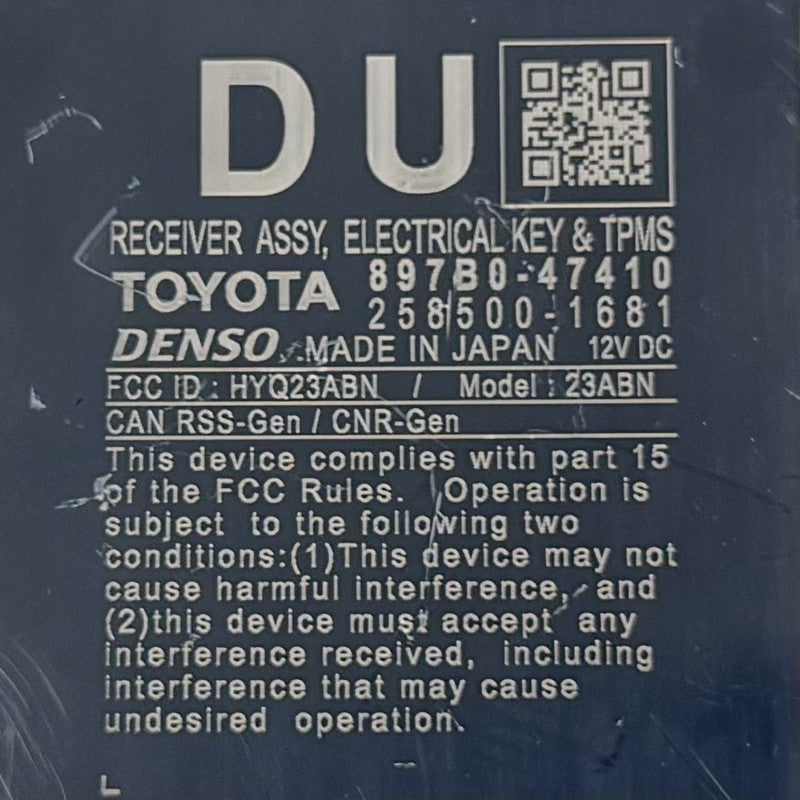 897B0-47410 / 897B0 47410 / 897B047410 23-25 TOYOTA PRIUS ELECTRICAL KEYLESS ENTRY TPMS CONTROL MODULE 897B0-47410 OEM