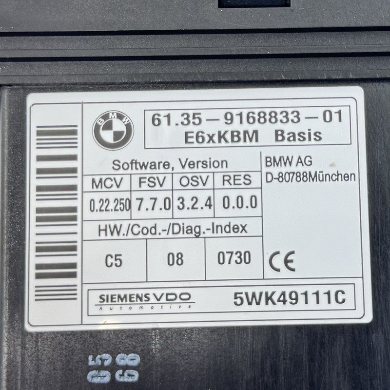 9168833-01 06-10 BMW M6 E63 E64 Body Control Module BCM BCU KBM Basis 9168833 OEM