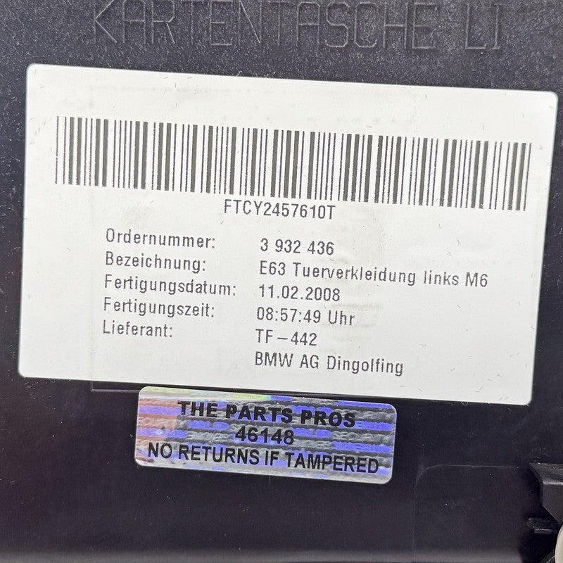 3 932 436 / 3932436 06-10 BMW M6 E63 E64 DRIVER LEFT DOOR PANEL INTERIOR COVER TRIM LEATHER OEM