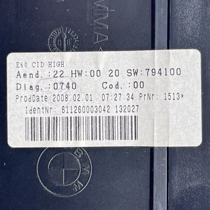 9 151 978 / 9151978 07-10 BMW M6 E63 E64 NAVIGATION RADIO DISPLAY SCREEN 9151978 OEM