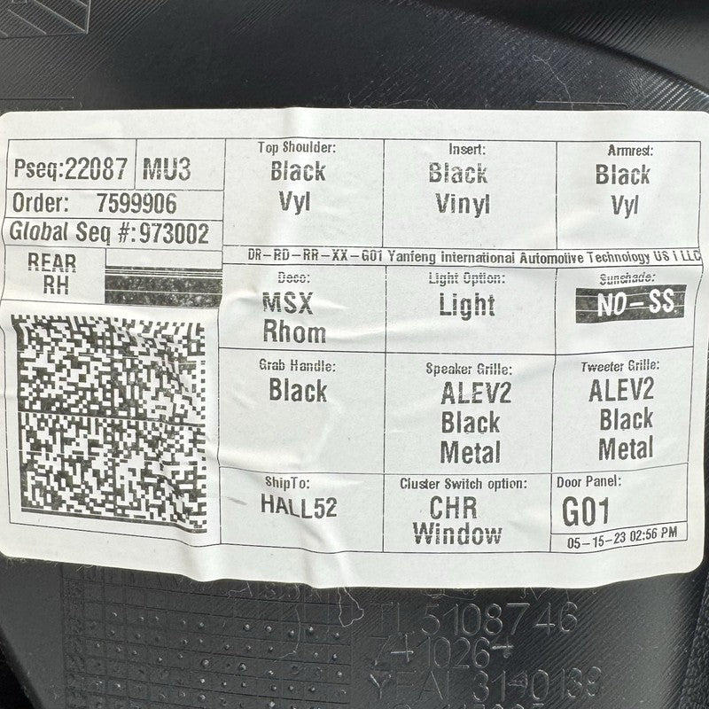 18-24 BMW G01 X3 Passenger Right Rear Door Panel Interior Trim Black O