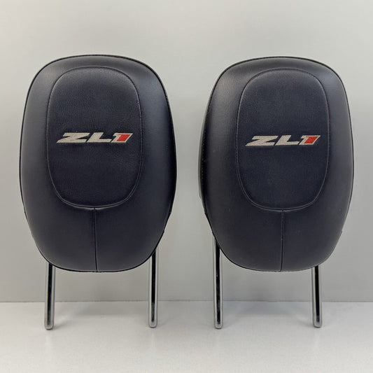 12-15 Chevrolet Camaro ZL1 Front Seat Headrest Head Rest Pair Leather Black OEM