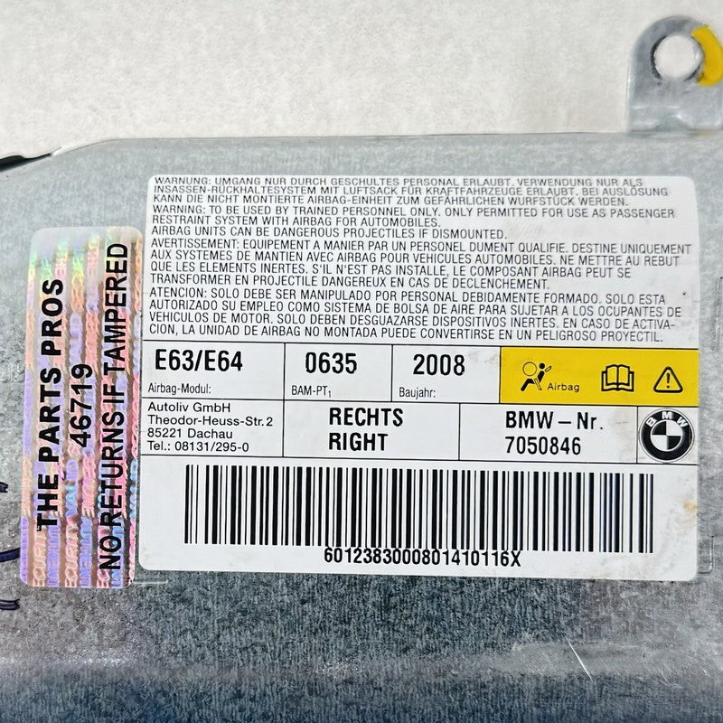 7 050 846 / 7050846 06-10 BMW M6 E63 E64 Passenger Right Door Airbag Air Bag SRS 7050846 OEM