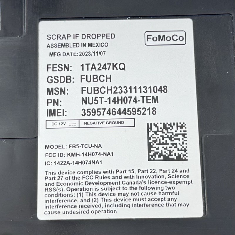 NU5T-14H074-TEM / NU5T 14H074 TEM / NU5T14H074TEM 24-25 Ford Mustang GT Telematic Communication Control Module NU5T-14H0
