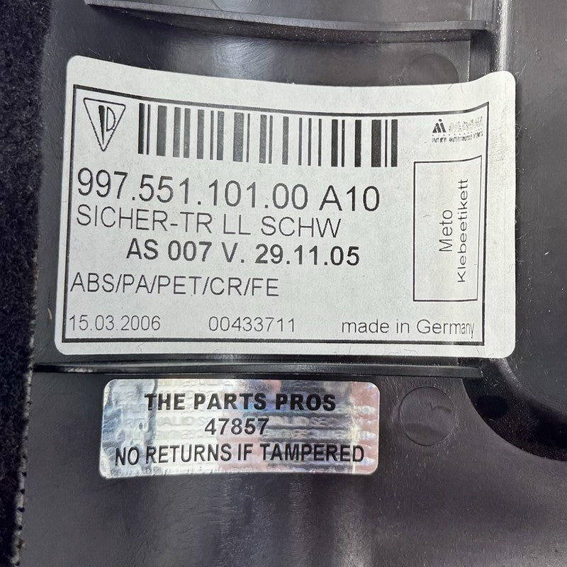 997 551 621 00 / 99755162100 05-12 Porsche 911 997 Boxster Cayman 987 Kick Panel Fuse Box Cover With Trim OEM