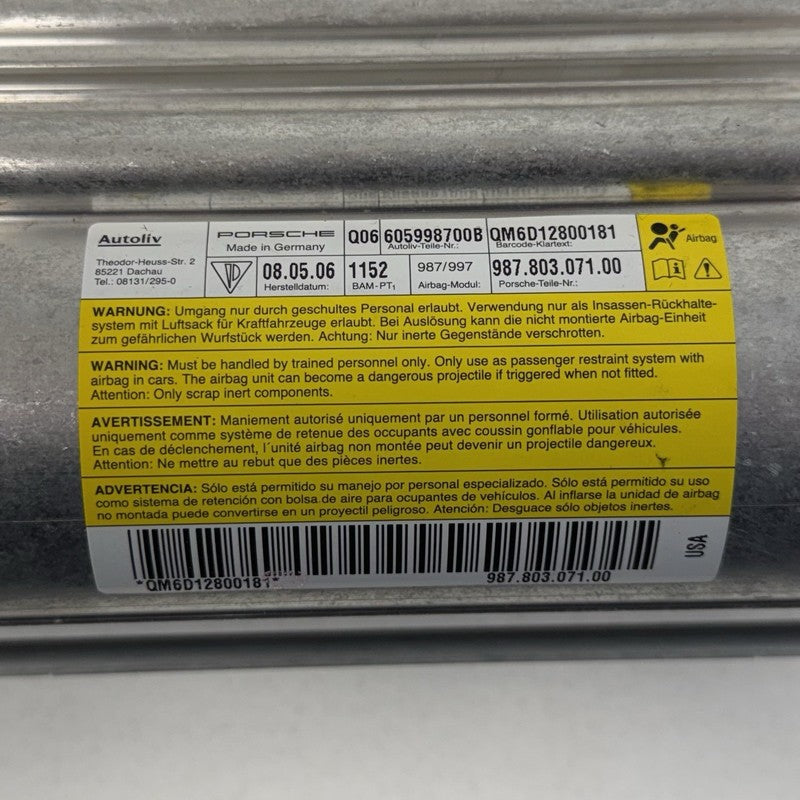 987.803.071.00 / 987 803 071 00 / 98780307100 05-12 Porsche Boxster Cayman 987 Dashboard Dash Instrument Panel Airbag OE
