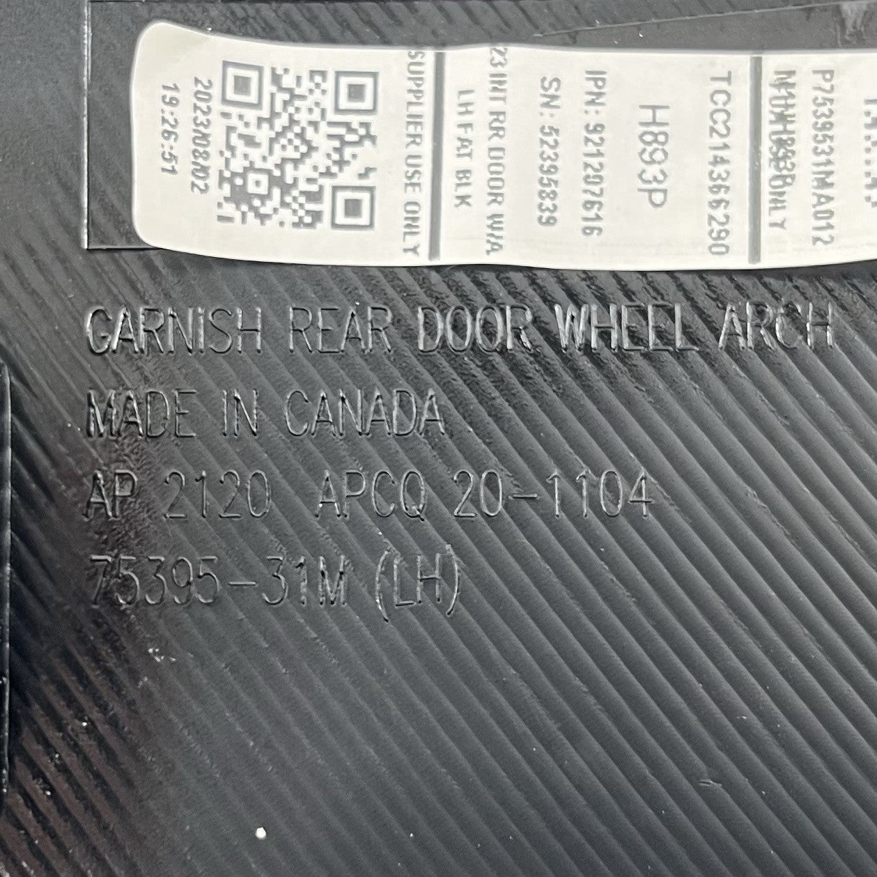 75395-31M-A012 / 75395 31M A012 / 7539531MA012 24-25 ACURA INTEGRA TYPE S LEFT REAR DOOR FLARE GARNISH BEZEL PANEL TRIM 