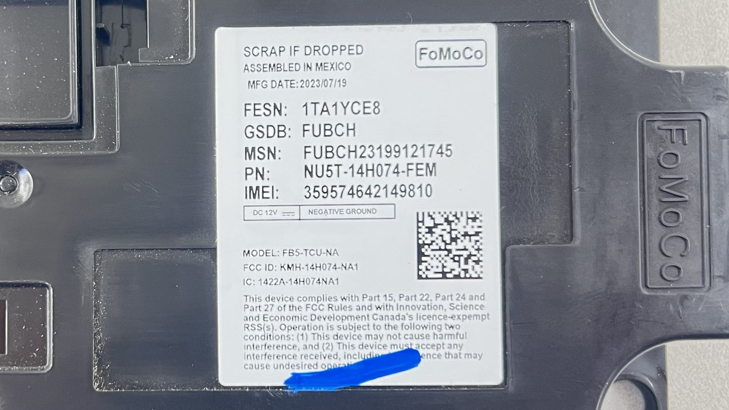 NU5T-14H074-FEM / NU5T 14H074 FEM / NU5T14H074FEM 24-25 FORD MUSTANG GT TELEMATICS COMMUNICATION MODULE NU5T-14H074-FEM 