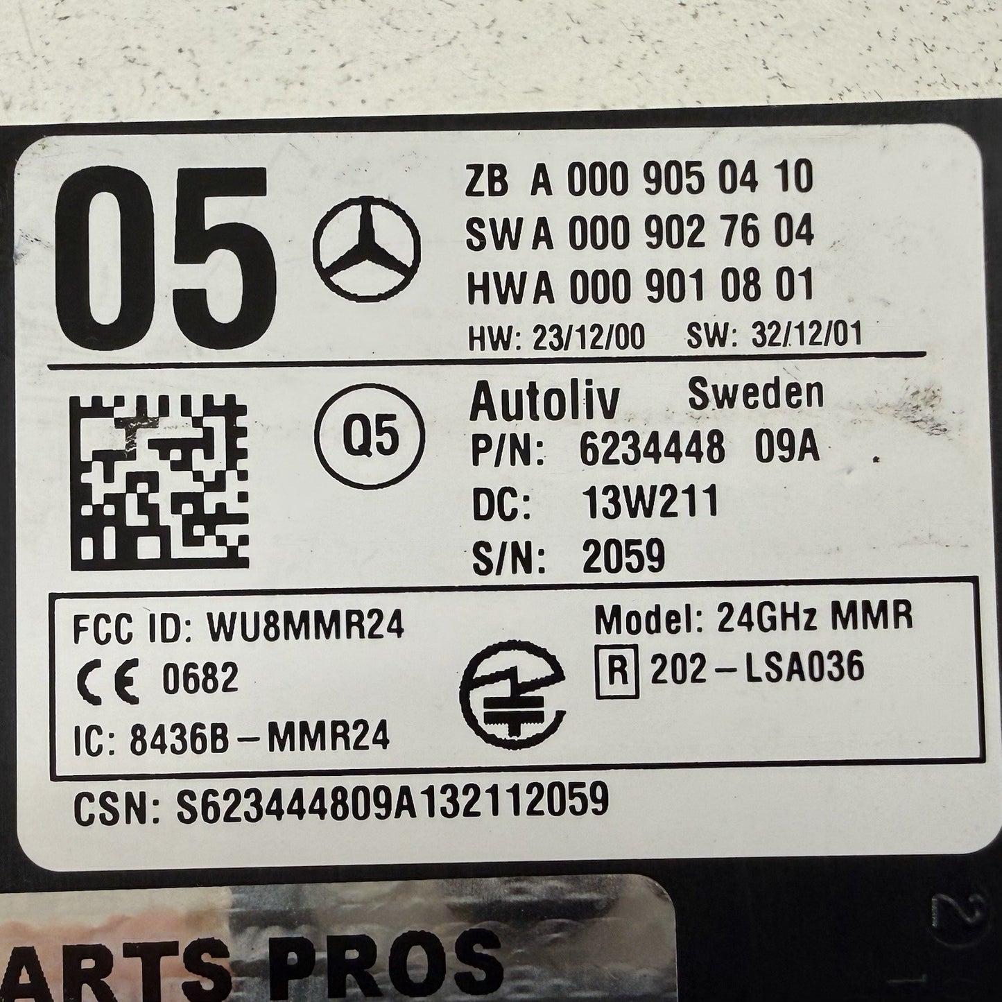 14-16 Mercedes W212 E350 Blind Spot Distance Radar Sensor 6234448 OEM