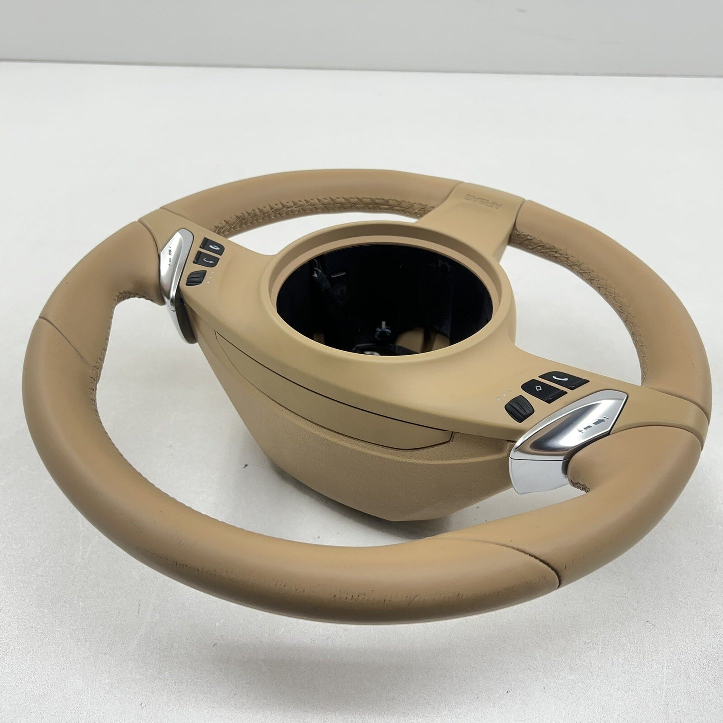 10-16 Porsche Panamera Driver Steering Wheel W/ Paddle Shifters Luxor Beige OEM