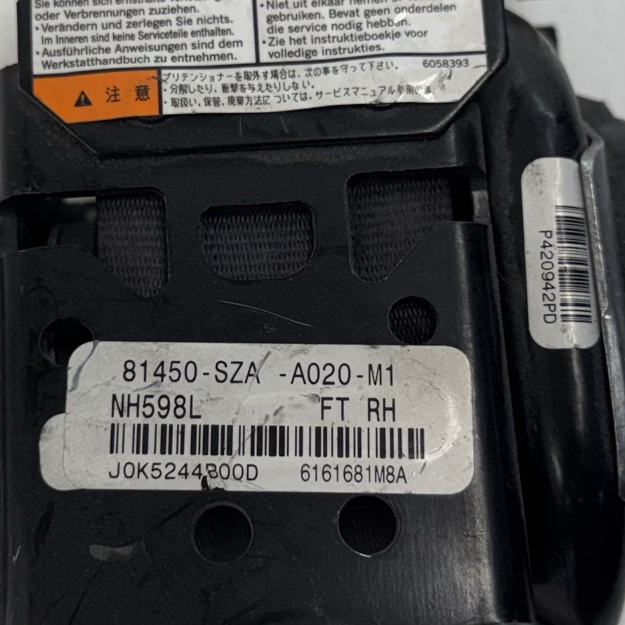 09-15 Honda Pilot Passenger Right Front Seatbelt Seat Belt Retractor Black OEM