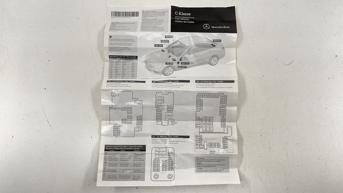 15-18 MERCEDES-BENZ C63S W205 REAR FUSE RELAY JUNCTION BOX A 205 906 85 01 OEM