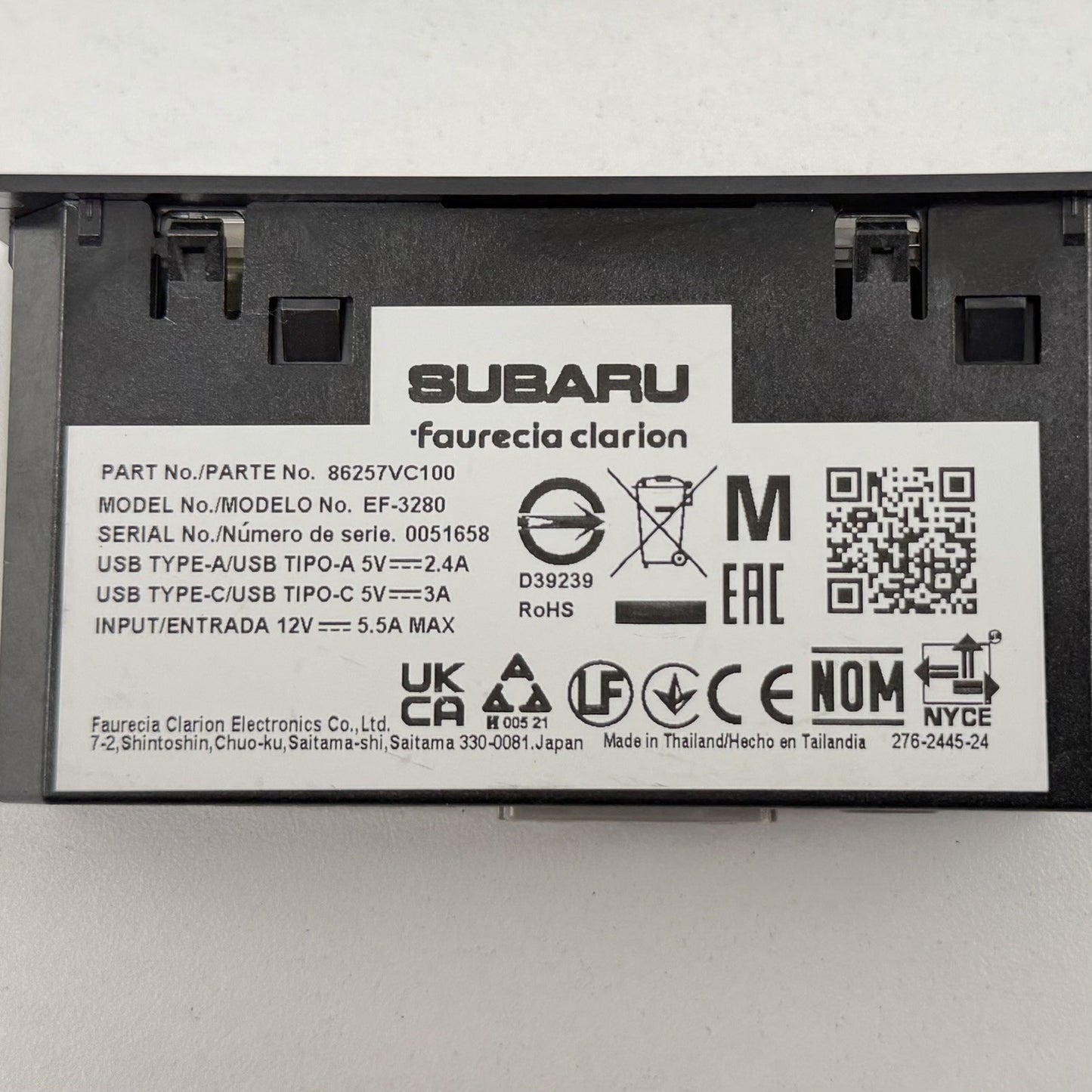 24-25 Subaru WRX Auxiliary Aux USB Jack Input Port Module 86257VC100 OEM