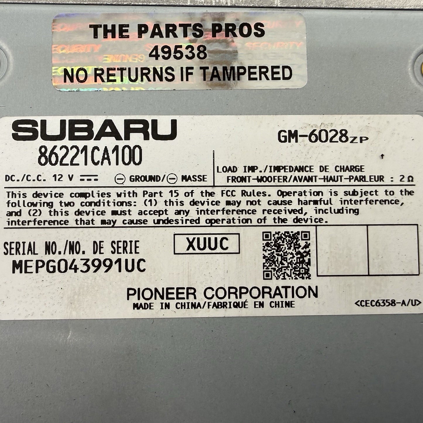 13-16 Subaru BRZ FR-S Pioneer Radio Audio Sound Amplifier Amp 86221CA100 OEM