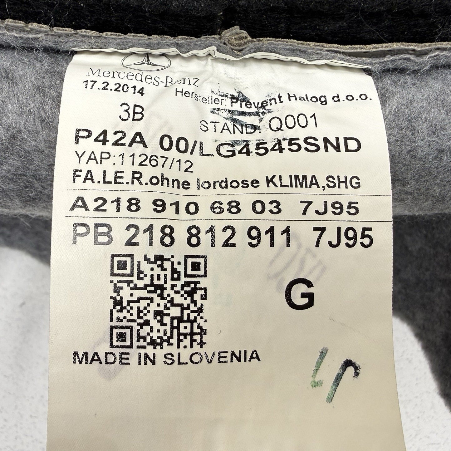 12-14 Mercedes W218 CLS550 Right Front Upper Seat Cushion Leather Gray OEM