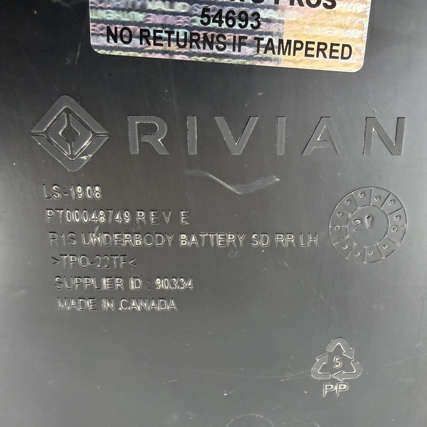 2022-2024 Rivian R1S Left Rear Underbody Battery Splash Guard PT00048749 OEM