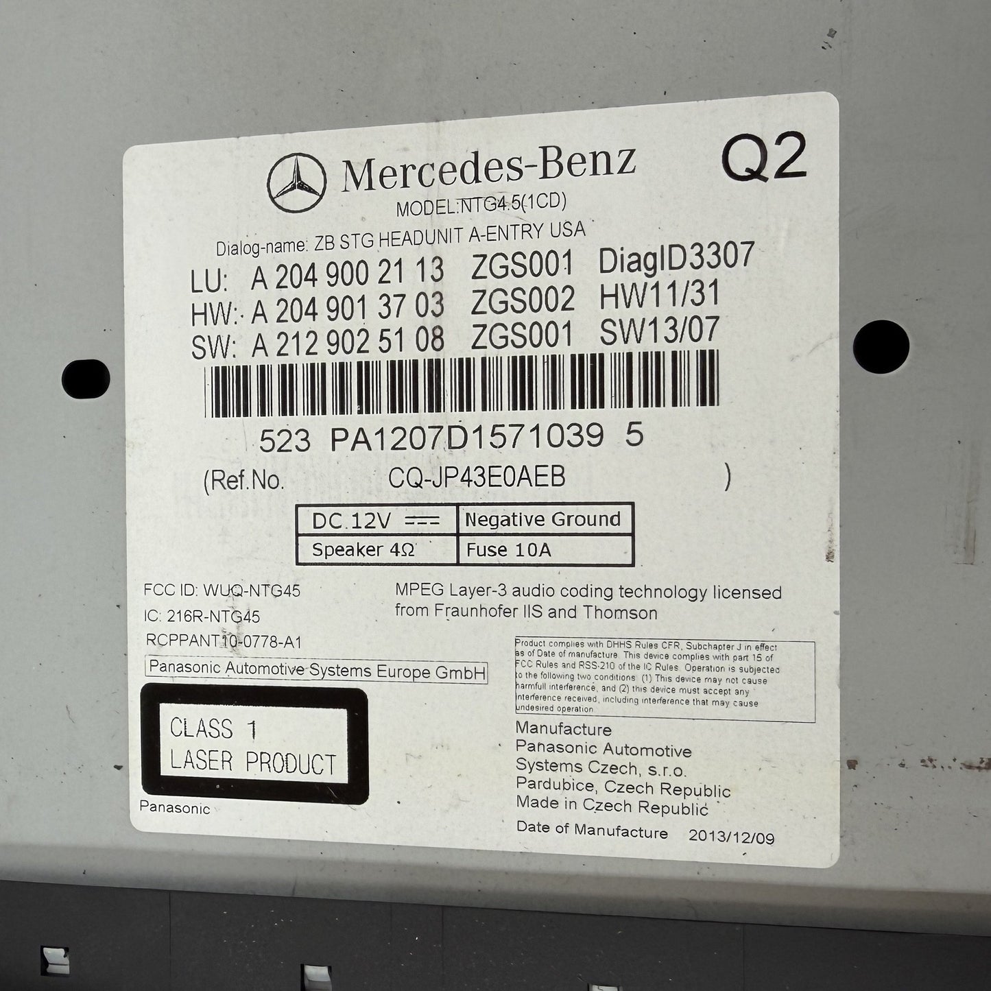 2012-2014 Mercedes C250 W204 Navigation Radio Audio CD Command Head Unit OEM