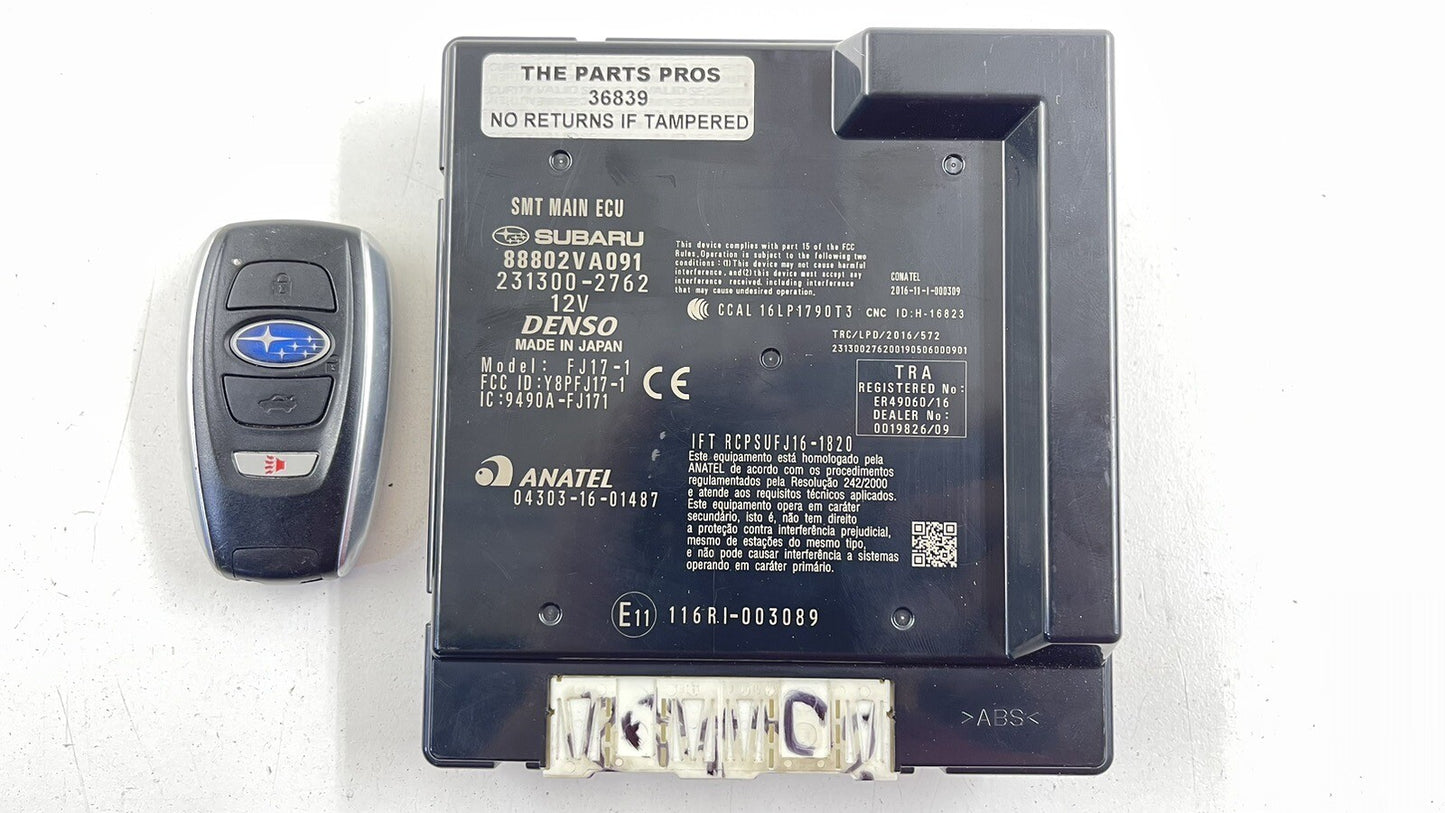 2019 SUBARU WRX STI ANTITHEFT KEYLESS ENTRY MODULE W/ KEY 888021VA091 OEM