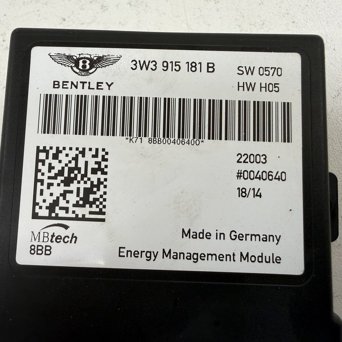 2014-2018 Bentley Flying Spur Energy Management Control Module 3W3915181B OEM