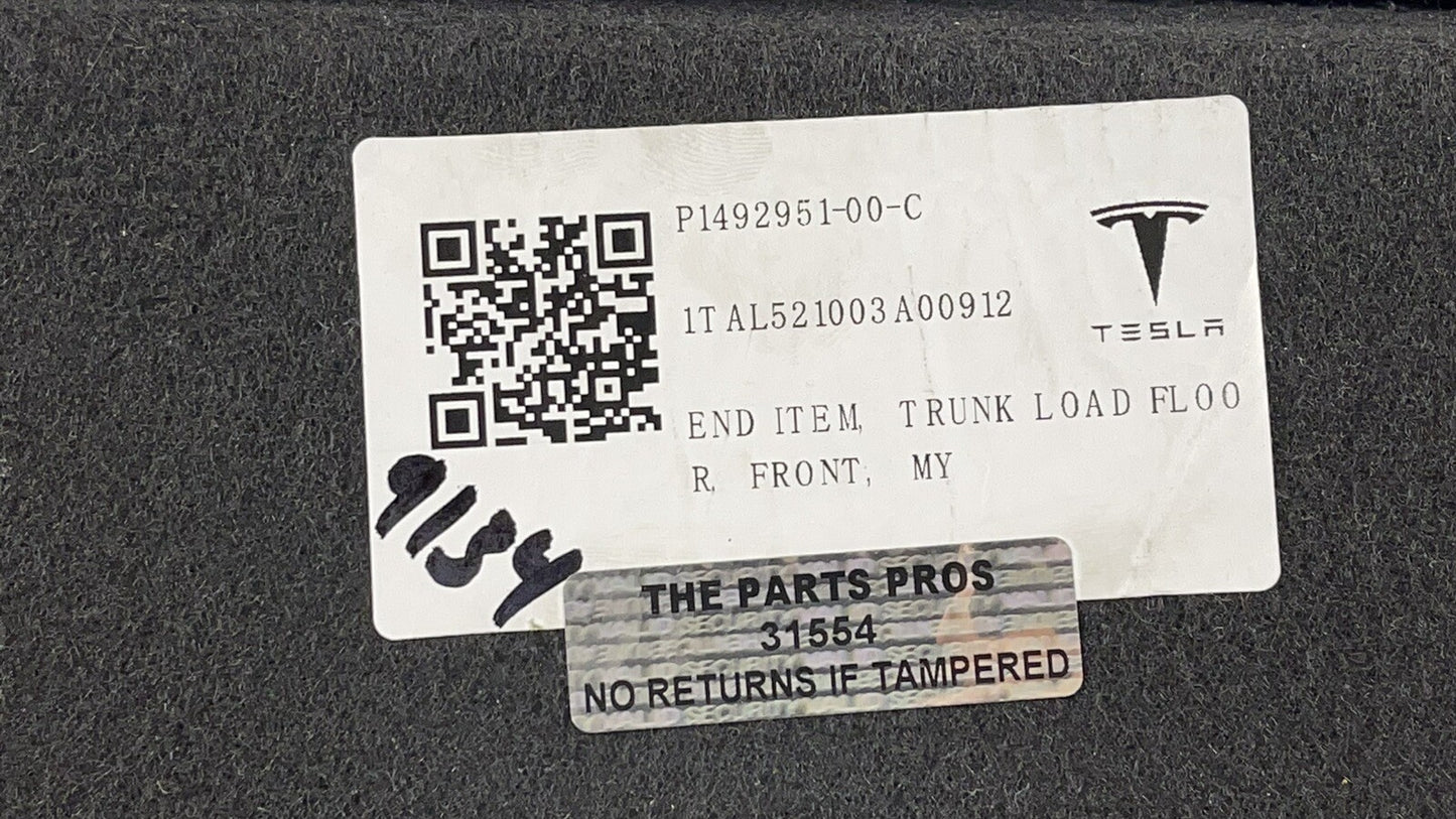 20-23 TESLA MODEL Y TRUNK LOAD FRONT FLOOR SECTION BOARD CARPET 1492951-00-C OEM