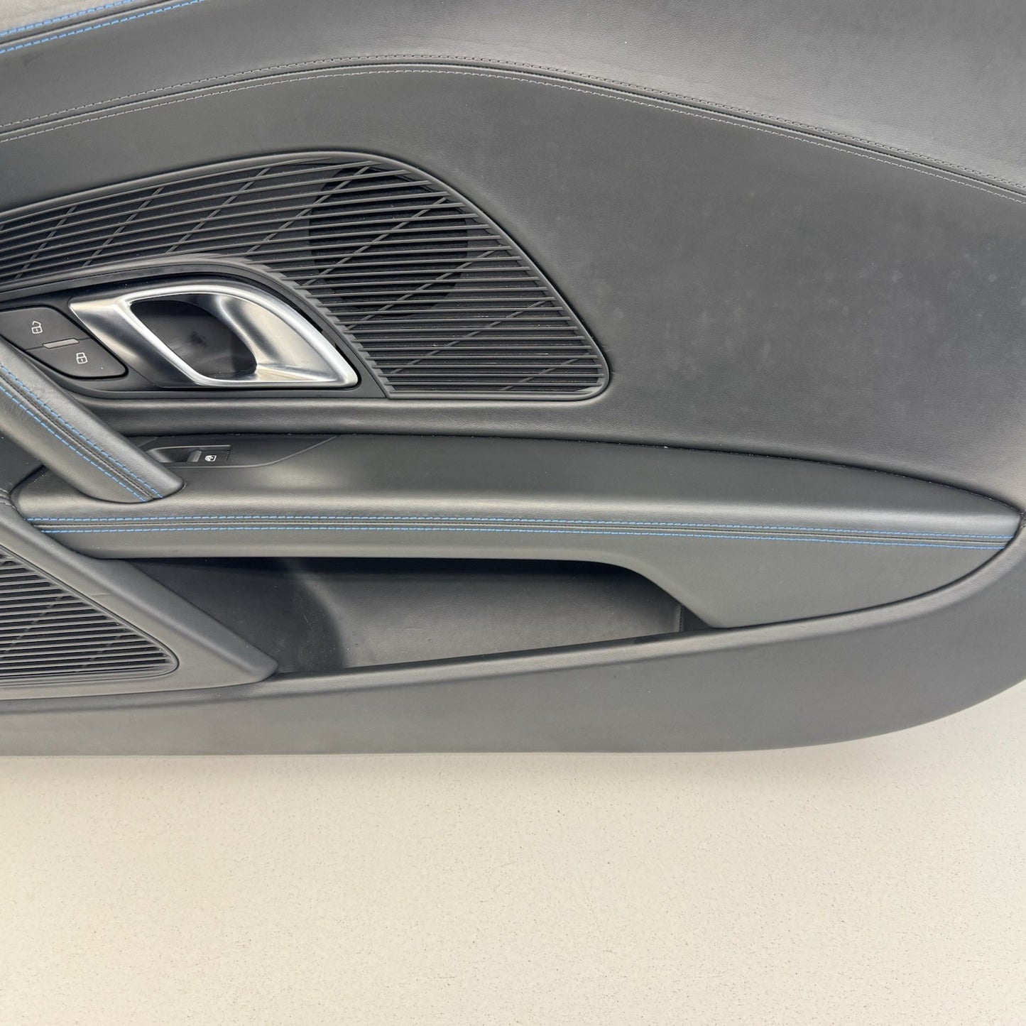 17-23 Audi R8 Interior Door Panel Cover Trim Pair Black W/ Blue Stitching OEM