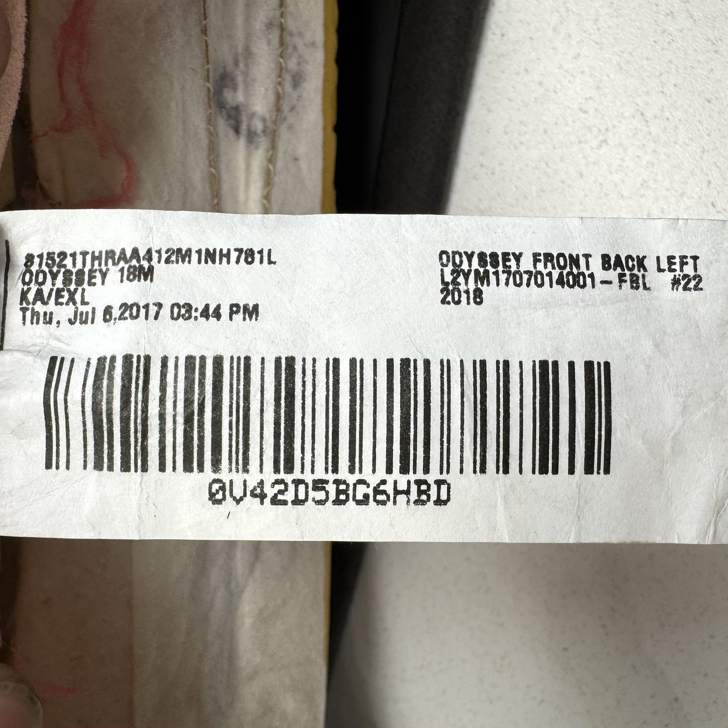 18-25 Honda Odyssey Driver Left Front Upper Seat Cushion Cover Leather Mocha OEM