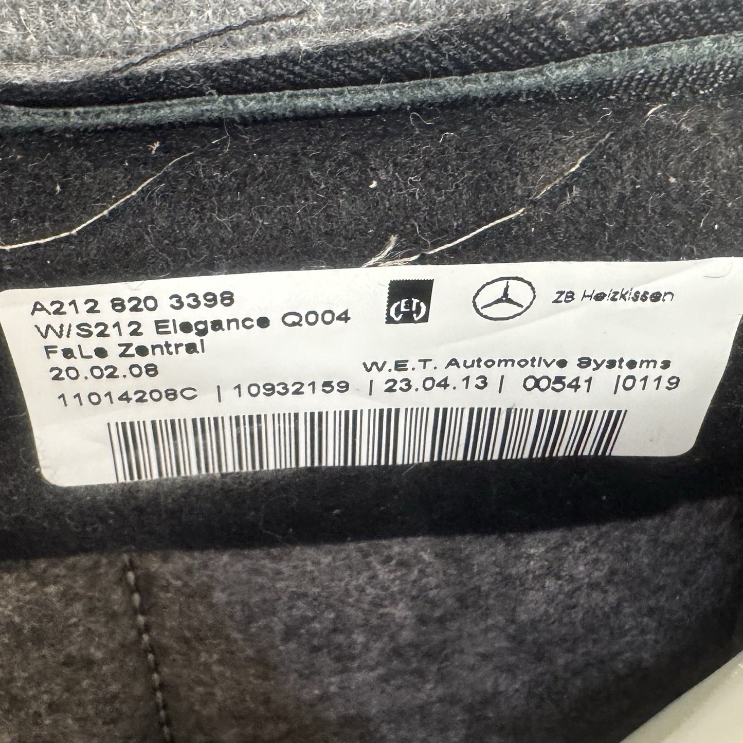 10-16 Mercedes W212 E350 Passenger Right Front Upper Seat Cushion Black OEM