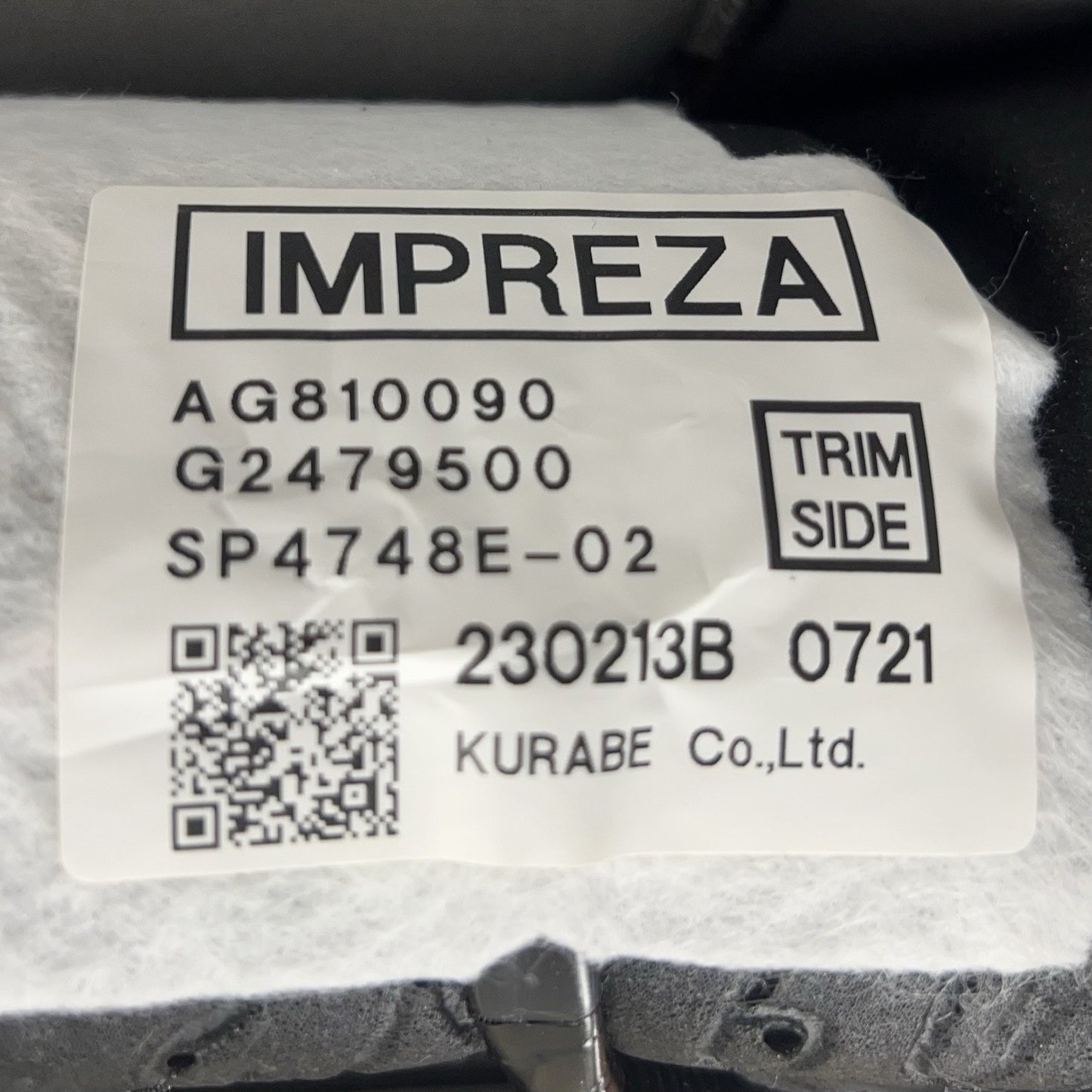 24-25 SUBARU CROSSTREK LIMITED RIGHT FRONT UPPER SEAT CUSHION COVER OEM