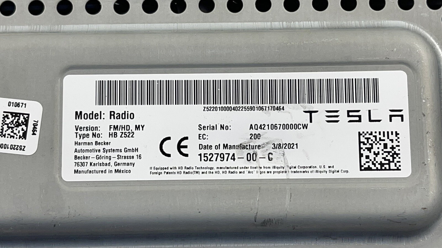 20-23 TESLA MODEL Y AM FM HD RADIO AUDIO SYSTEM RECEIVER 1527974-00-C OEM