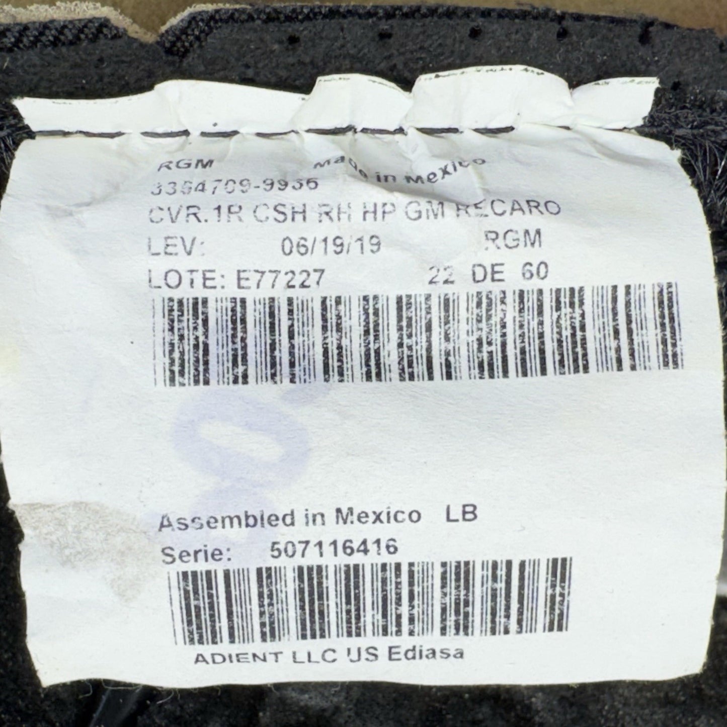 17-24 Chevrolet Camaro ZL1 1LE Right Front Lower Recaro Seat Cushion OEM