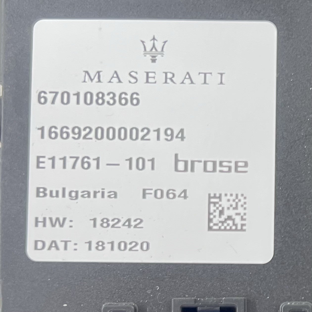 14-24 MASERATI GHIBLI TRUNK HANDS FREE RELEASE OPEN CONTROL MODULE 670108366 OEM