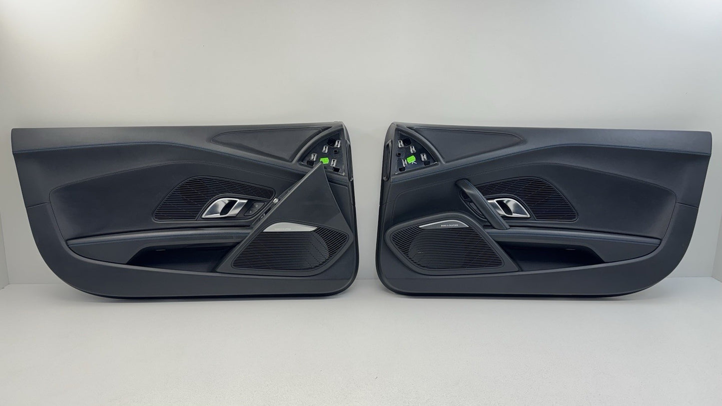 17-23 Audi R8 Interior Door Panel Cover Trim Pair Black W/ Blue Stitching OEM