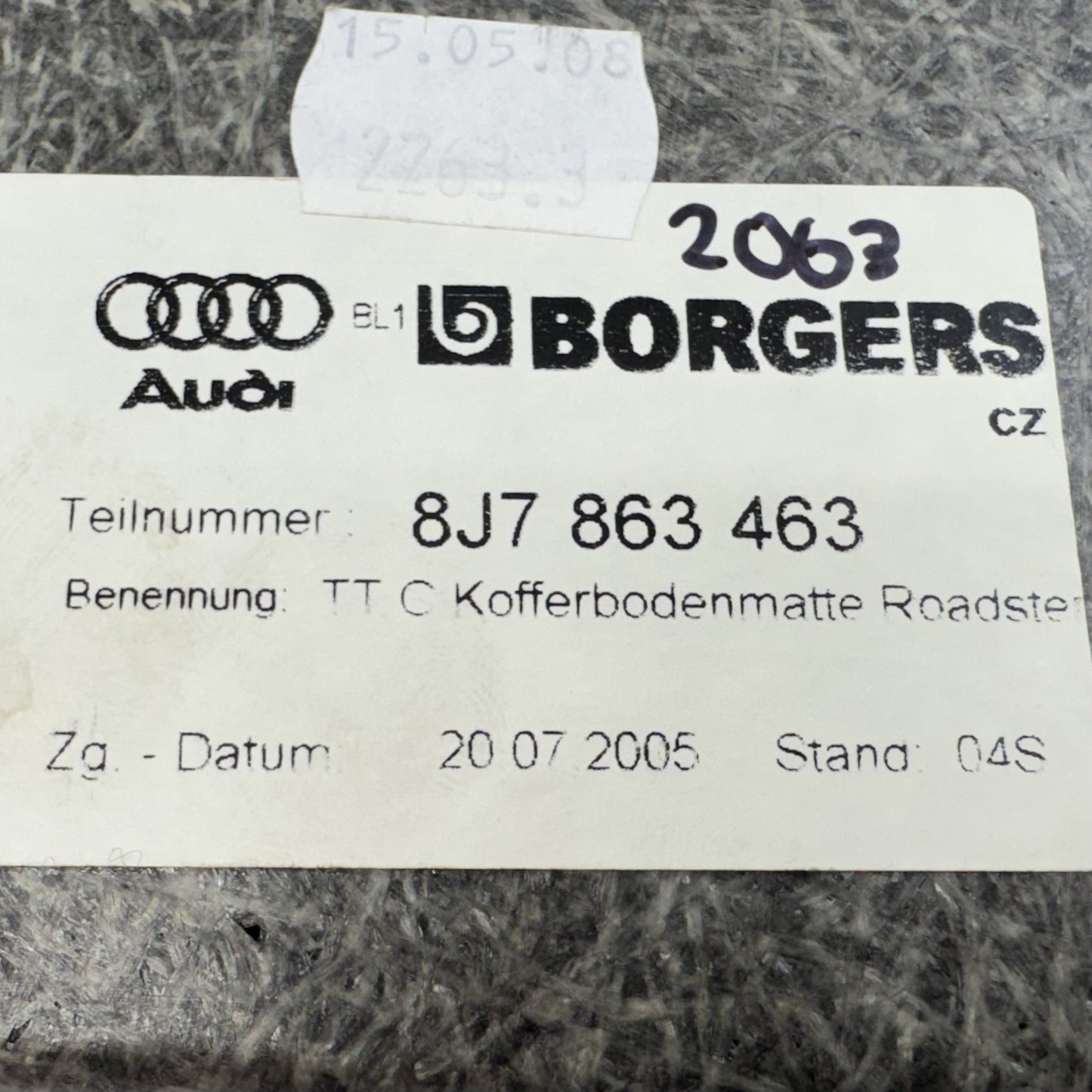 08-15 Audi TT Rear Trunk Luggage Cargo Compartment Floor Carpet Cover OEM