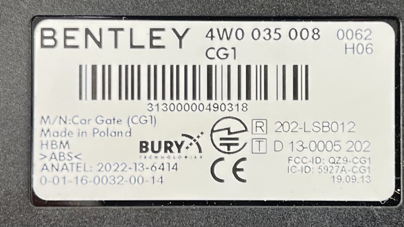 13-18 BENTLEY FLYING SPUR REMOTE CONTROL CARGATE MODULE ECU 4W0 035 008 OEM