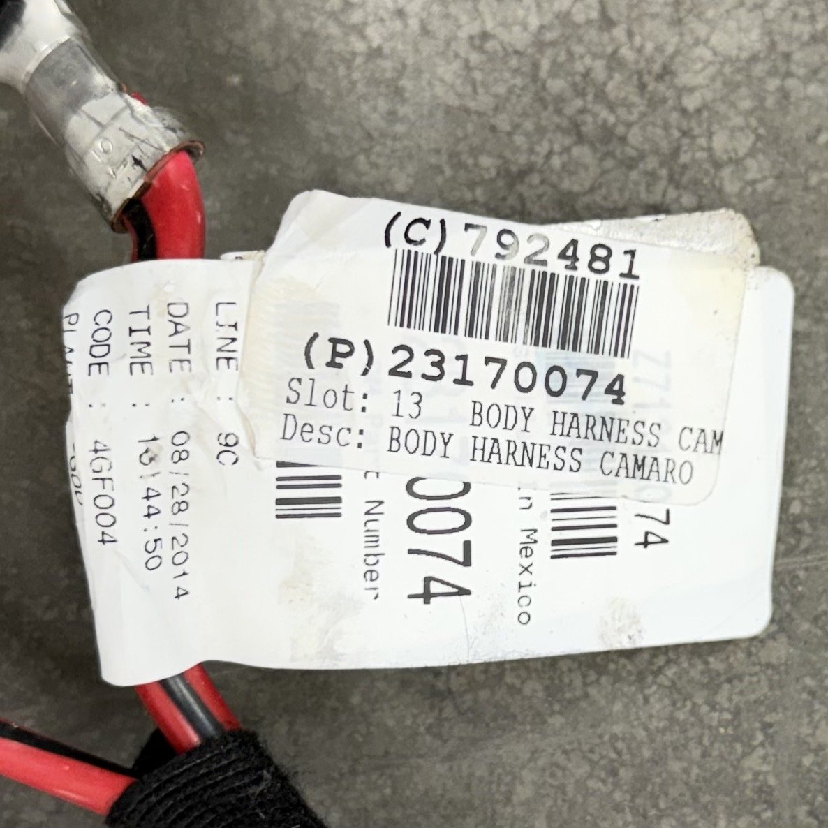 2014-2015 Chevrolet Camaro SS Chassis Main Body Wiring Harness 23170074 OEM